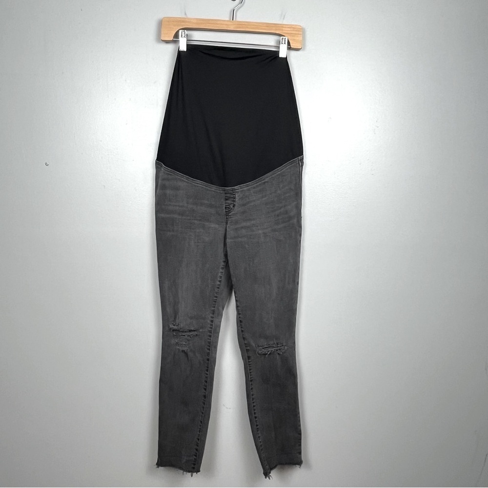 Madewell distressed gray black raw hem Maternity Skinny jeans, size 29.